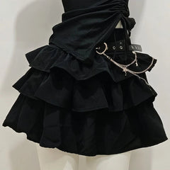 Voguable  Dark Y2K Goth Off Shoulder Sexy Sets T-shirt Ball Gown Age Reduction Stretch Waist Skirt Slim Preppy Style Casual Mujer voguable