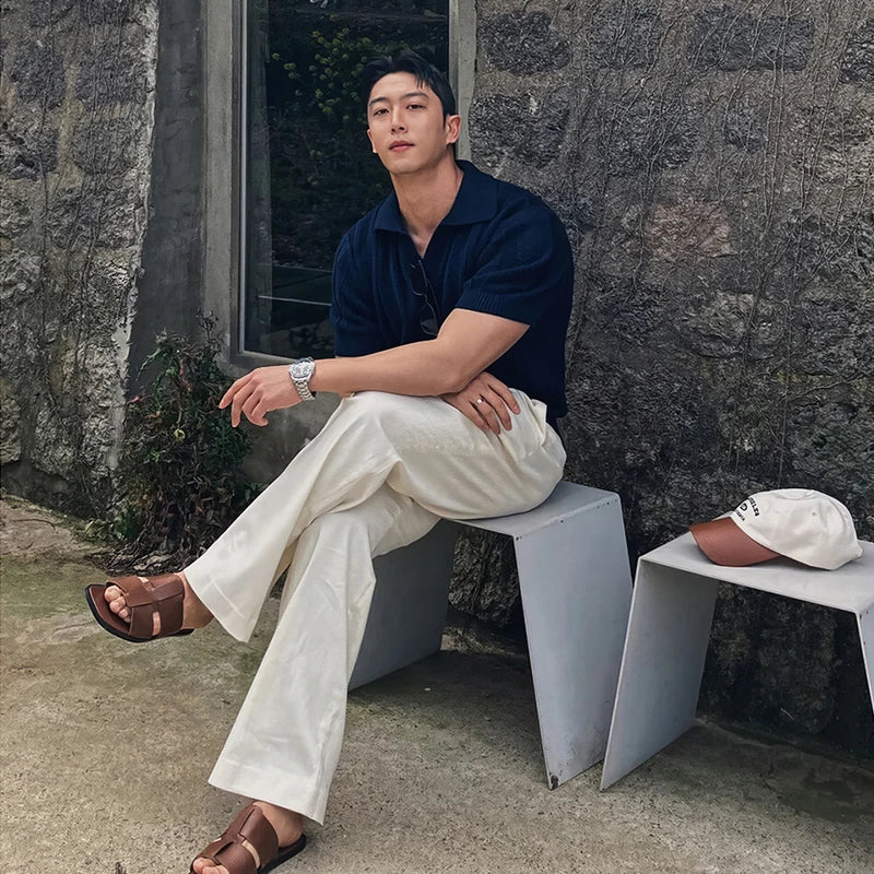 Men's Clothing Luxury Korean Popular Hollow Out Polo Shirt Leisure V Neck Short Sleeve Solid Color Retro Streetwear Knitwear voguable