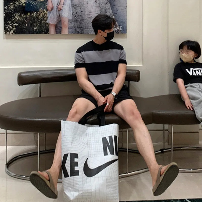 Men's Luxury Knitted Texture Striped T Shirt Casual Streetwear O Neck Button Short-Sleeved Tees Fashion Leisure Knitwear voguable