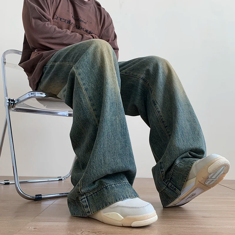 Vintage Blue Jeans Pants Men Wide-leg Denim Trousers Male Oversize Streetwear Fashion Casual Baggy Straight Jeans