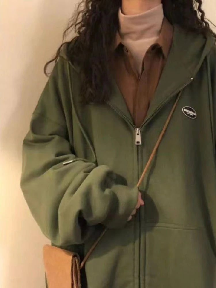 Plus Velvet Thicker Hoodies Women Loose Tender Preppy Style All-match Casual Simple American Retro Autumn Long Sleeve Cool Girls voguable