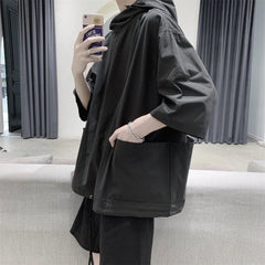 Voguable  Trendy Summer Hooded Sweatshirt Men's Harajuku Style Loose Fit Capucha Short Sleeves T-shirt Thin Jacket Five Minute Sleeves voguable