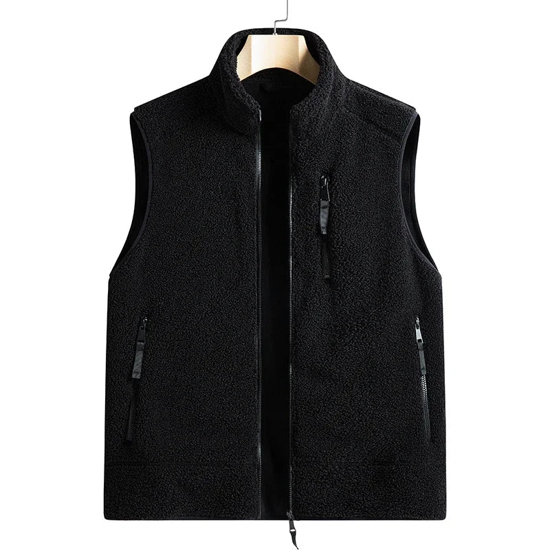 Outdoor Sleeveless Coats Vests Male Warm Cotton Waistcoat Autumn Jackets Thick Vests Man Classic  Lamb Cashmere Men Fleece Vest voguable