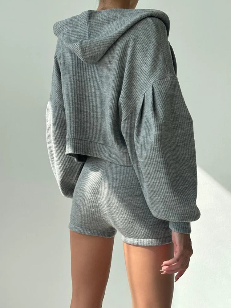 Voguable 3 Piece Set Crop Vest Hoodie Tracksuit Women Casual Sweatshirt Coat and Mini Short Matching Set Sportswear 3 PCS Outfit voguable