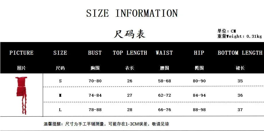 Voguable  Red 3D Flower Sexy Two Pieces Woman Cropped Tops and Tassel Ruffles Mini Skirts Matching Sets Summer Fashion Club Outfits voguable