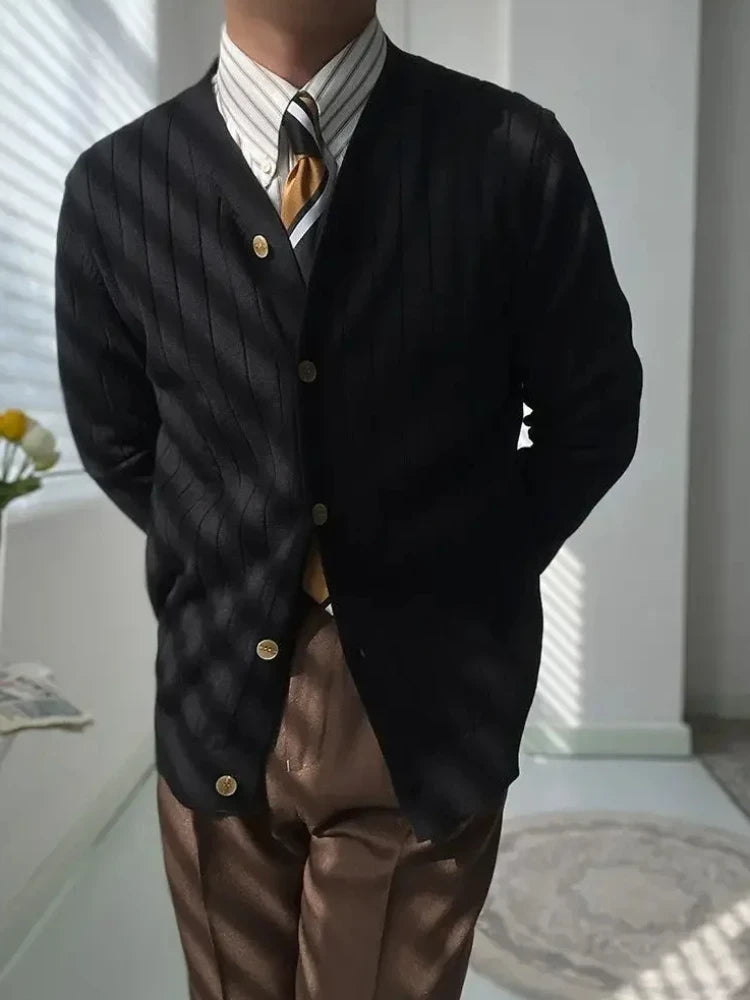Men's Clothing Solid Color Knit Sweater Male Blue V Neck Plain Slim Fit Business Cardigan Japanese Retro New in Winter 2024 Wool voguable