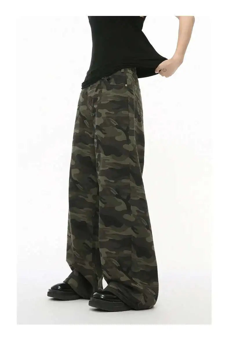 Vintage Camouflage Men's Jeans Fashion Washed Casual Wide Leg Denim Pants Autumn Winter Loose Male Trousers Old Blue 9C354 voguable