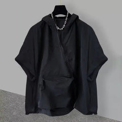 Voguable  Trendy Zip-Up Hooded Short Sleeve Men's T-Shirt Korean Style Loose Fit Large Pocket Summer Casual Tops voguable