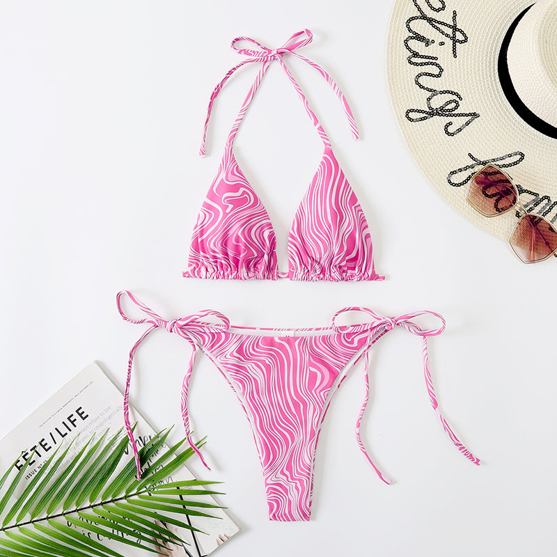 Bikini 2022 Woman Sexy Bikini Split Double Sided Printed Swimsuit Lace Up Strap Bikini Suit Summer Beach Bikini Swimwear voguable