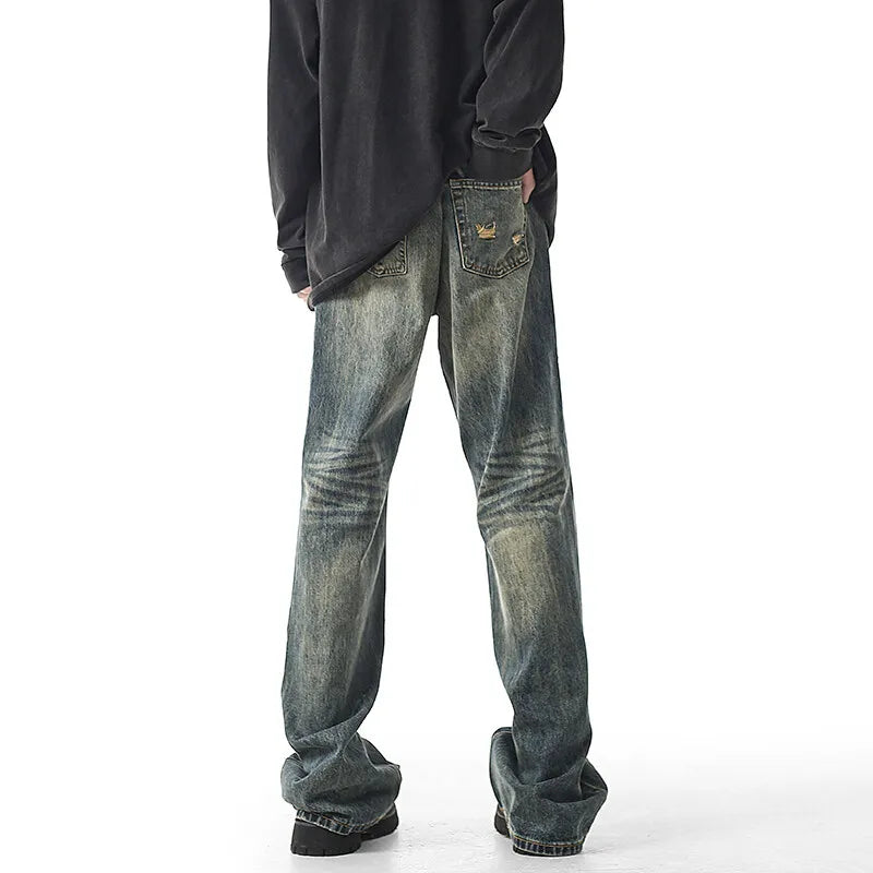Mens Straight Leg Washed Classic Vintage Denim Jeans Comfort Fit Casual Fashion High Quality Durable Trendy Timeless Trousers voguable
