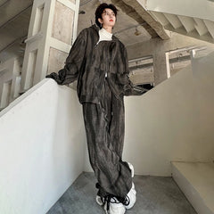 Voguable 2024 Spring Tie-dyed Design Fashion Loose High Street Hooded Jacket Loose Casual Pants Men's Trendy Two-piece Sets voguable