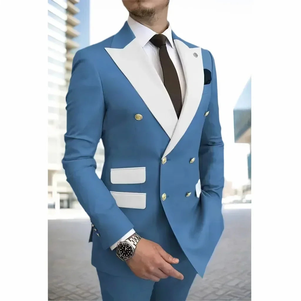 Voguable  Men's Modern Slim Fit Double Breasted Tuxedo Suit with Peak Lapel for Wedding Business Evening Party voguable