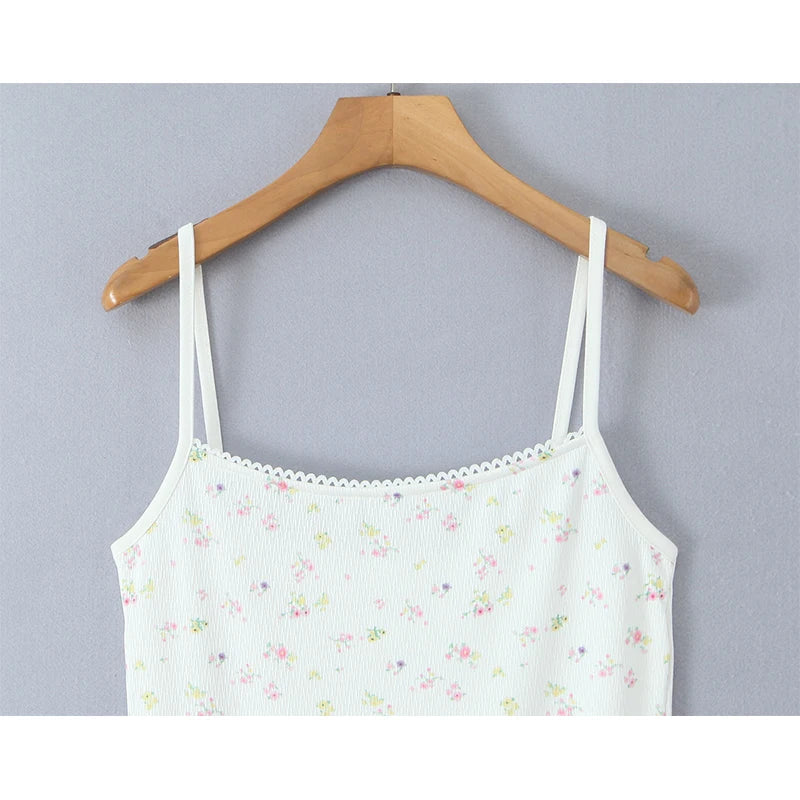 Sweet Girls Floral Print Sexy Spaghetti Straps Dress Women O Neck Bodycon Summer Mini Dreses Holiday Robe voguable