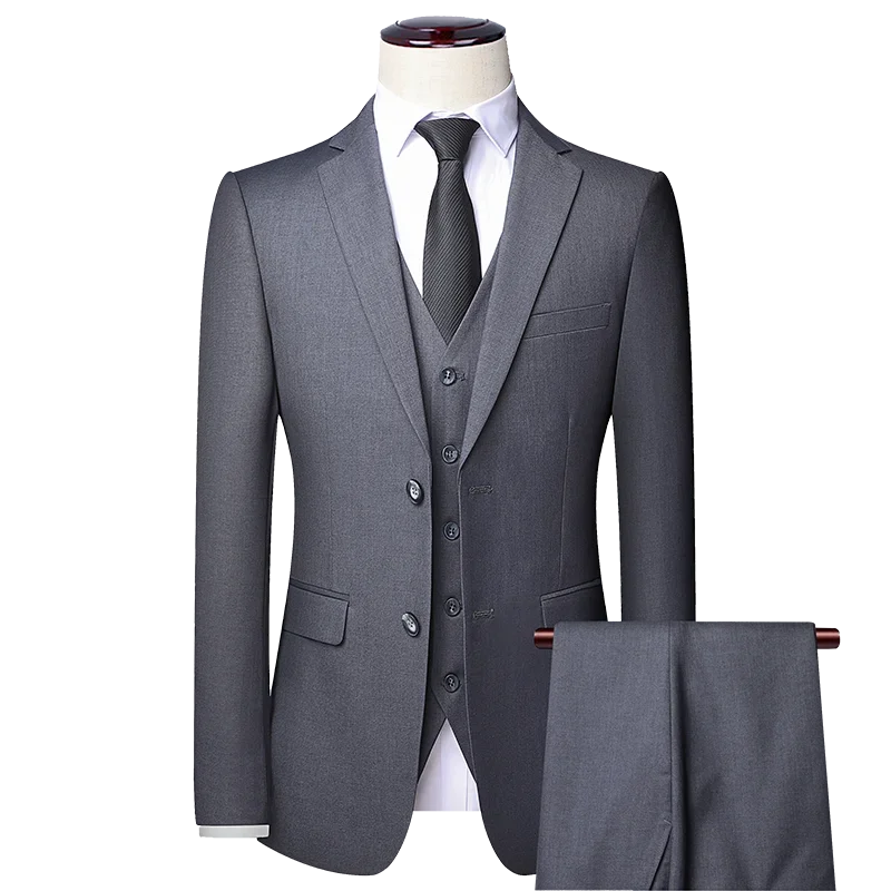 Voguable High-quality solid color (suit + vest + trousers) Men's business formal suit 3/2 business suit bridegroom and best man voguable