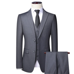 Voguable High-quality solid color (suit + vest + trousers) Men's business formal suit 3/2 business suit bridegroom and best man voguable