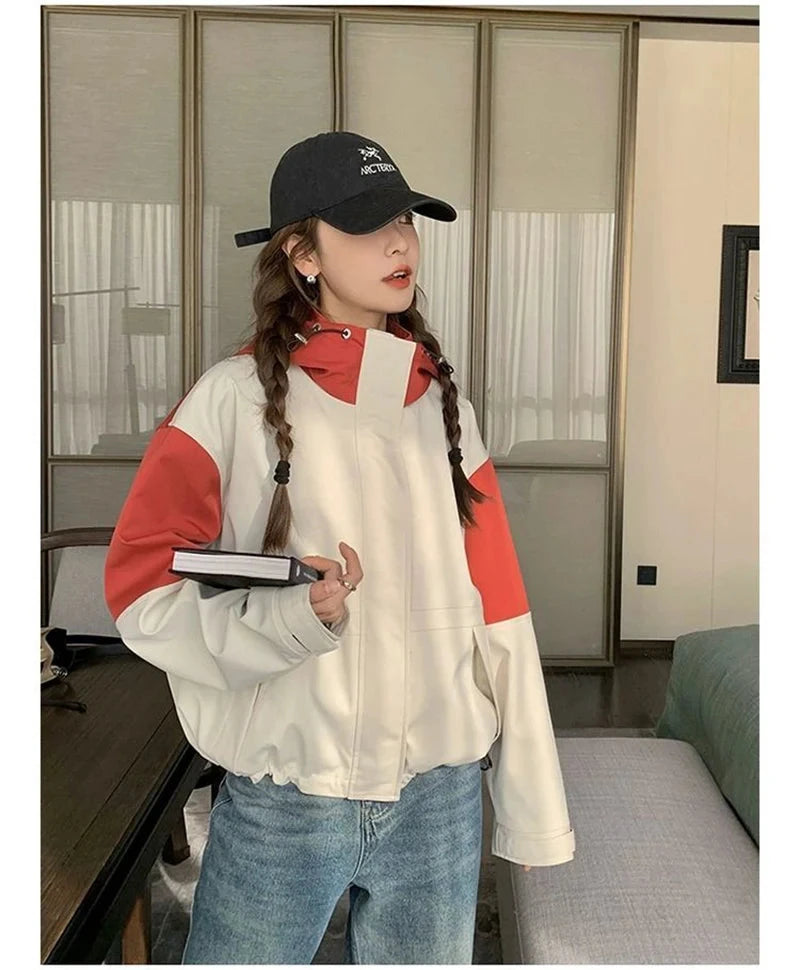 Vintage Patchwork Cargo Jacket Women Loose Preppy Style Long Sleeve Sweet Coat Casual Fall Female Retro All Match New Tops voguable