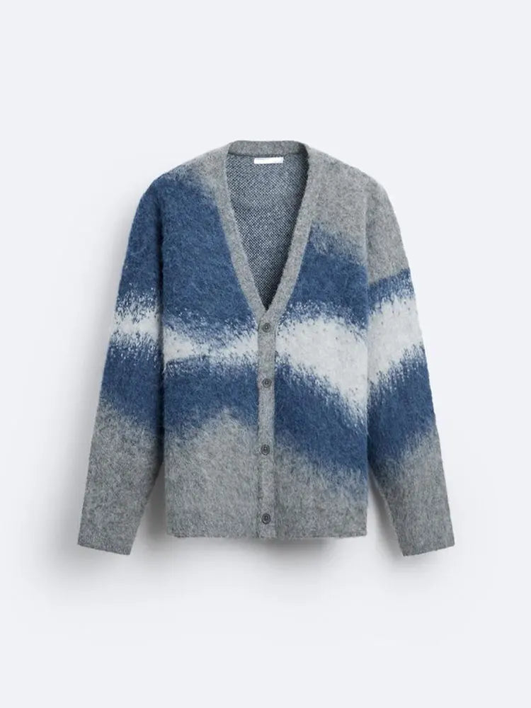 Fashion Tie Dye Cashmere Sweater Cardigan Man Long Sleeve Single Breasted Knitted Jacket 2024 Autumn Thicken Warm Woolen Coat voguable