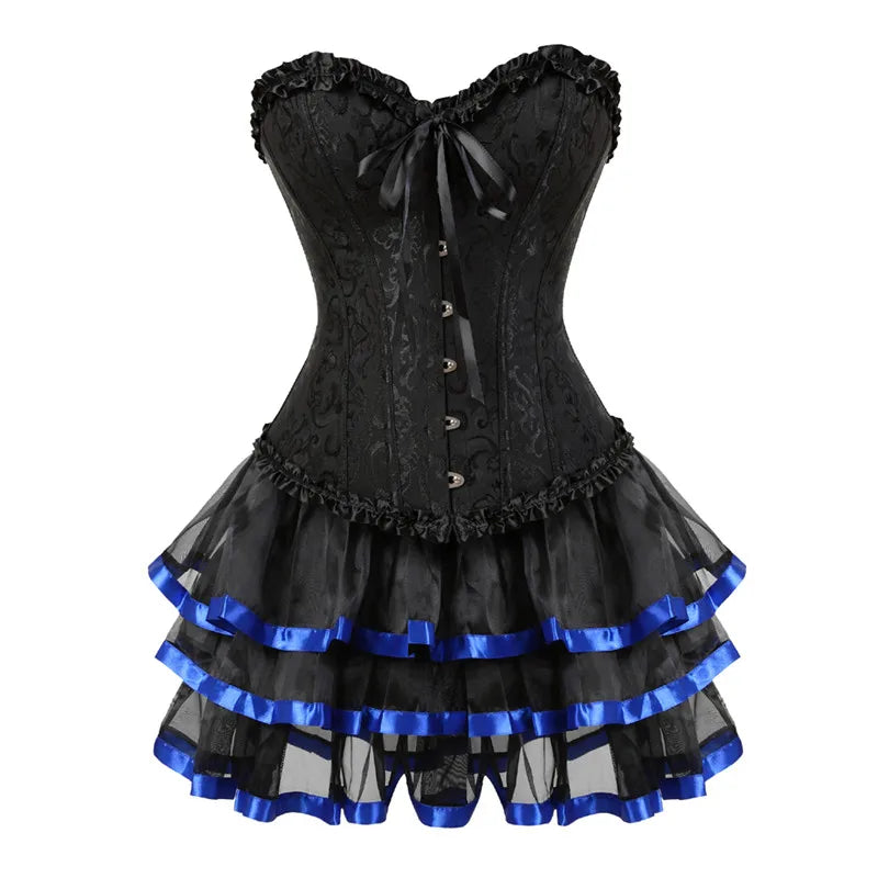 Voguable sexy corsets for women plus size costume overbust burlesque corset and skirt set tutu corselet victorian fashion gowns voguable