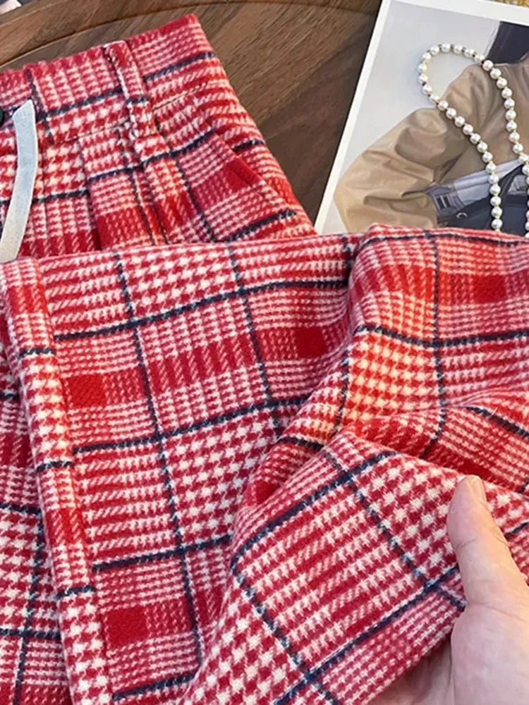 Loose Vintage Plaid Pant Women High Waist Casual American Wide Leg Trousers Fall Winter Retro High Quality Female Sweet Pants voguable