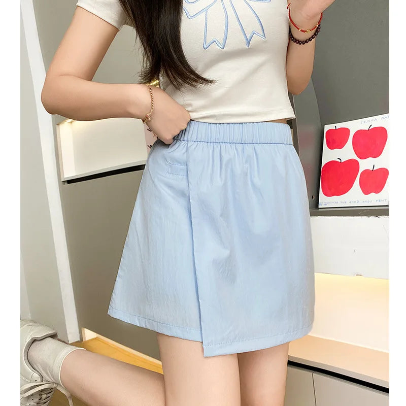 Comfortable Shorts Skirts Casual Sporty Refreshing Fabric Solid Elastic Waist Loose Shorts for Female Beach Vacation Lady Skirts voguable