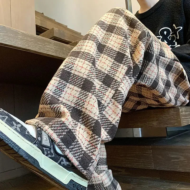 Voguable Green Plaid Pants Men Harajuku Winter Wide Leg Checked Trousers Male Oversize Big Size Casual Sweatpants Streetwear 8XL voguable
