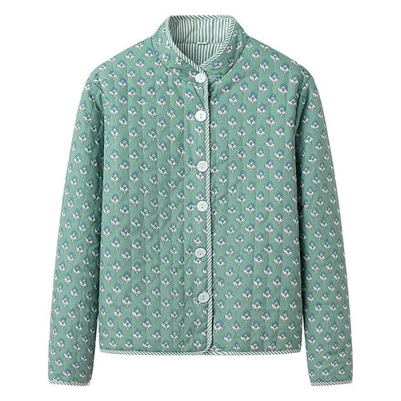 Voguable  Fashion Women's Quilted Jacket Double Sided Printed Mock Neck Long Sleeve Button Down Coat Casual Outerwear Y2K Clothes voguable