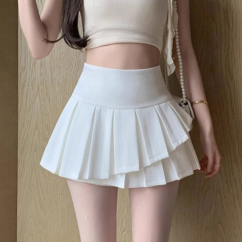 Irregular Pleated Skirt Women Y2K High Waist Preppy Mini Skirts Female Korean Chic Patchwork Jk Skirts with Shorts New voguable
