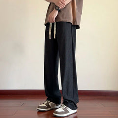 Summer Casual Pants Men Fashion White Straight Pants Men Japanese Streetwear Loose Pleated Pants Mens Black Trousers M-3XL voguable