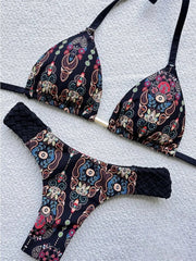 Voguable  New Weaving Bikini Set Women's print 2 Piece Swimsuit women sexy suspender Backless Beach Vacation Bathing Suit swimwear voguable