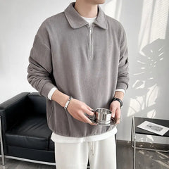 Voguable  Male Clothes Solid Hoodieless Sweatshirt for Men Polo Sweat Shirt Blue Pullover Half Zip Top Streetwear Cotton Winter S Luxury voguable
