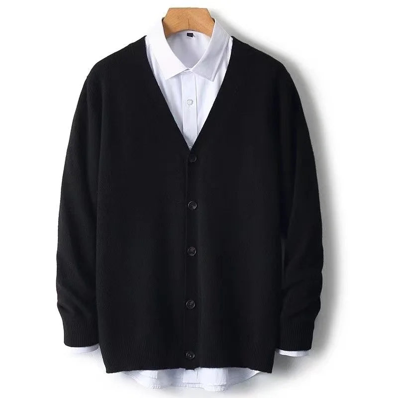 Autumn/Winter New Men's Business and Leisure V-neck Thin Knitted Cardigan Sweater Warm and Fashionable High Quality Knitted voguable