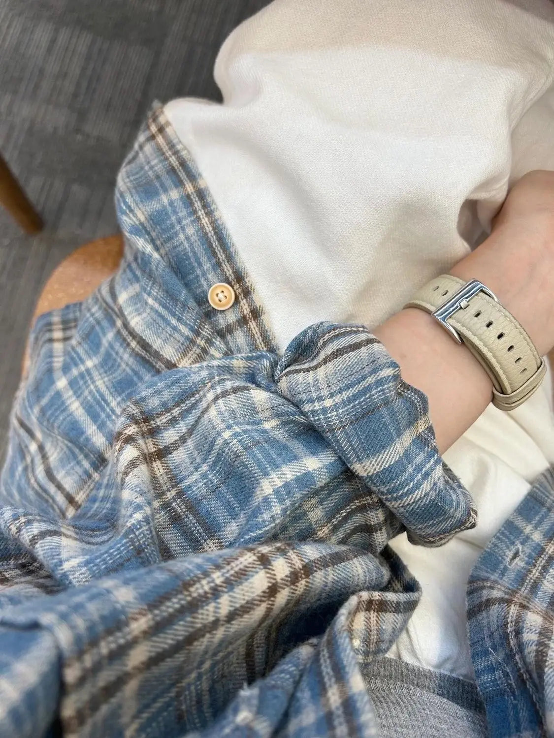 Women Shirt Women Long Sleeve Mid Length Vintage Blue Plaid Pocket Turn down Collar Preppy Style Shirts Blouse Female Cardigan voguable