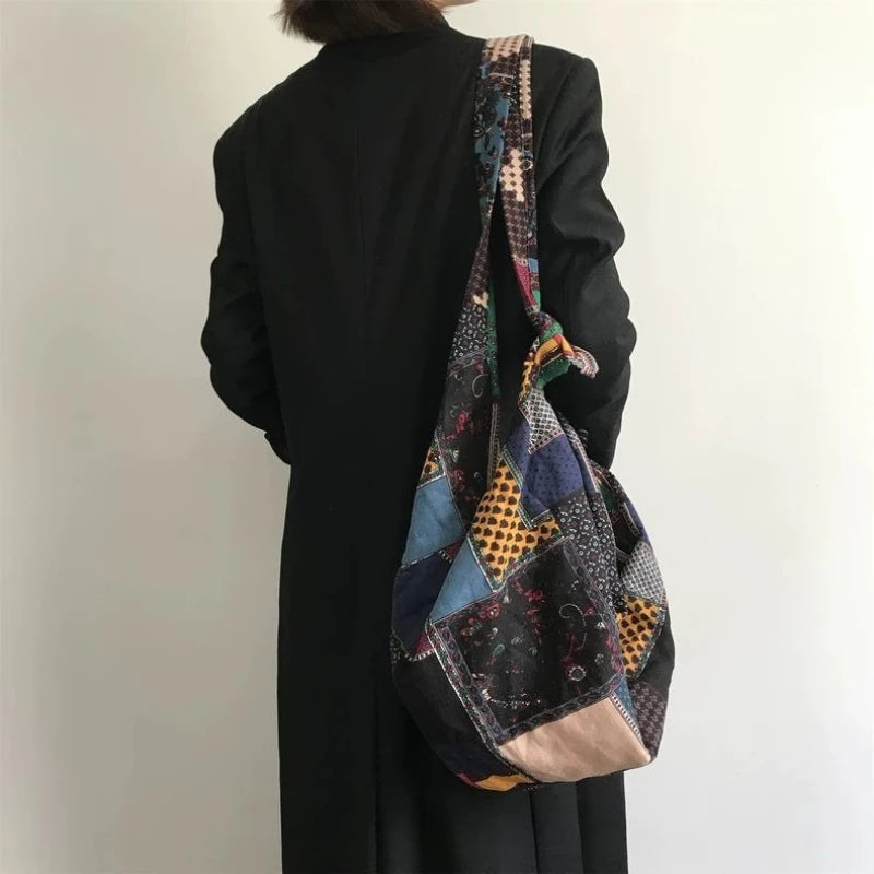 Vintage Y2k Aesthetic Grunge Women Handbags High-capacity Harajuku Striped Canvas Underarm Bag Luxury Design Shoulder Tote Bags voguable