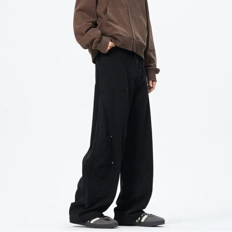 Patchwork style Men's Baggy Straight Jeans Personality unisex Fashion Korean High Street Denim Pants Streetwear Male Trousers voguable