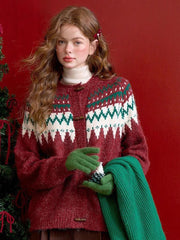 American Christmas Red Cardigan Women Vintage Lazy Wind Sweet Knitted Sweater Casual O Neck Long Sleeve Retro Harajuku Tops New voguable