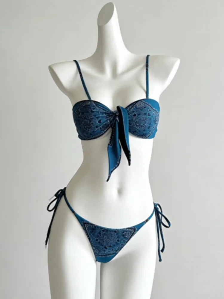 Voguable  Sexy Stylish Lace Up Cut Out 3 Piece Bikini Set Women High Stretch Quick Dry Trendy Beach Outfit Summer Vacation Swimwear New voguable