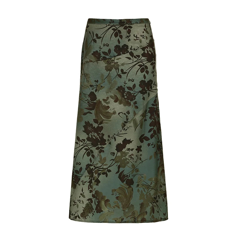 Vintage Print Loose Midi Skirt Women Retro y2k Low Rise Casual Skirts 2000s Aesthetic Ladies's Bottoms Harajuku Clothing voguable