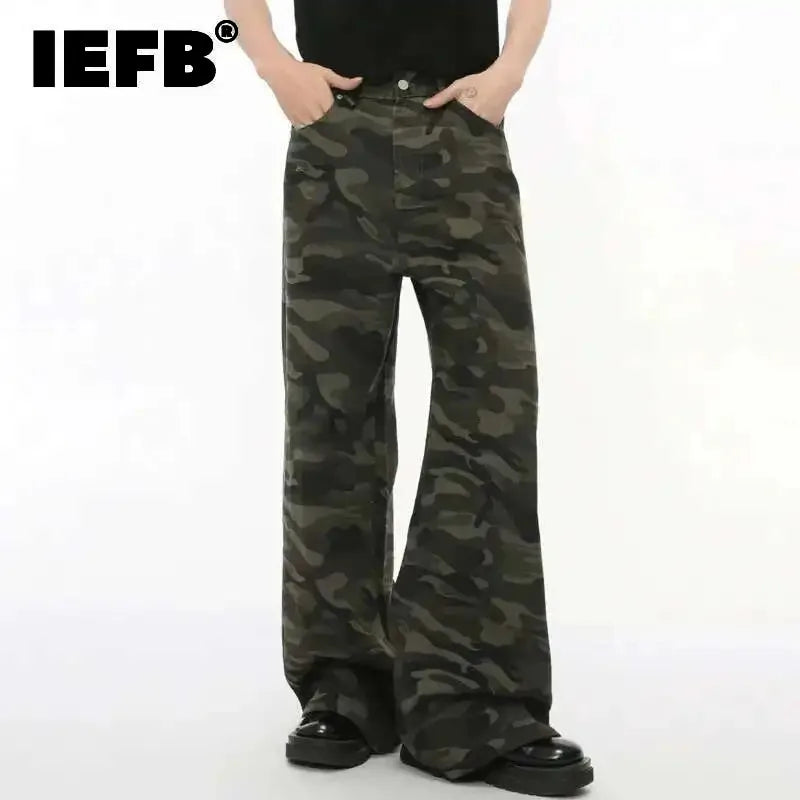 Vintage Camouflage Men's Jeans Fashion Washed Casual Wide Leg Denim Pants Autumn Winter Loose Male Trousers Old Blue 9C354 voguable
