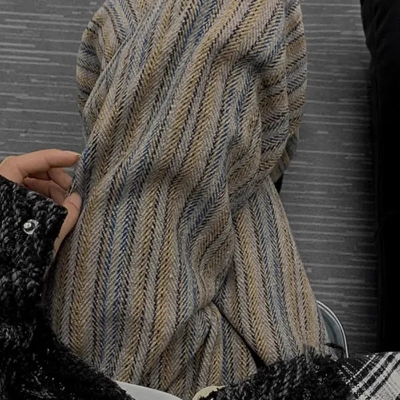 Voguable  All Match Thick Loose Straight Leg Pants with Autumn and Winter Stripes Woolen Drape Casual Casual Pants Men's Retro Pants voguable