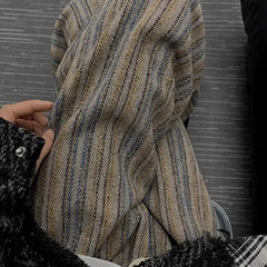 Voguable  All Match Thick Loose Straight Leg Pants with Autumn and Winter Stripes Woolen Drape Casual Casual Pants Men's Retro Pants voguable