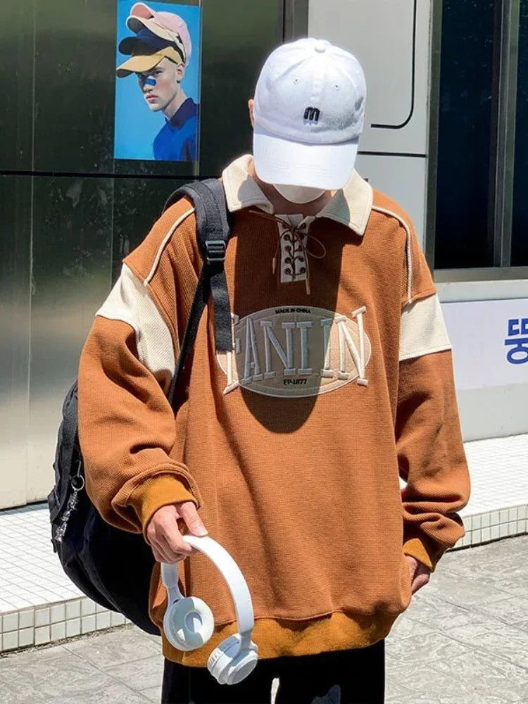 Voguable  Male Clothes Sweatshirts T Polo Shirts for Men Baggy Tops Graphic Embroidery Waffle Funny Social Fashion Trends 2024 Full Sleeve voguable