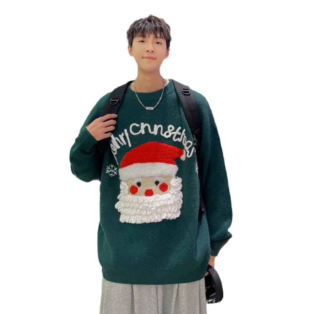 Men Fashion Christmas O-Neck Knitted Pullovers Mens Retro Casual Sweaters Male Oversized Clothing Santa Claus Knit Sweaters voguable