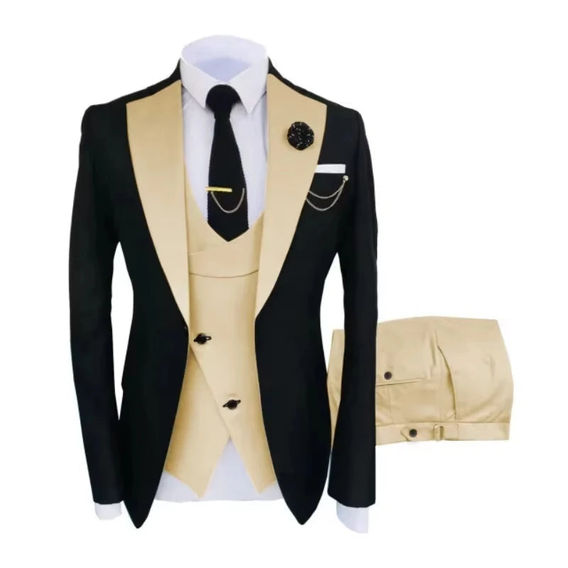 Voguable  Men Suits 3 Pieces Tailored Best Man Groom Wedding Tuxedo Slim Fit Two-color Blazer Jacket  Vest Pant Tuxedo Clothing voguable