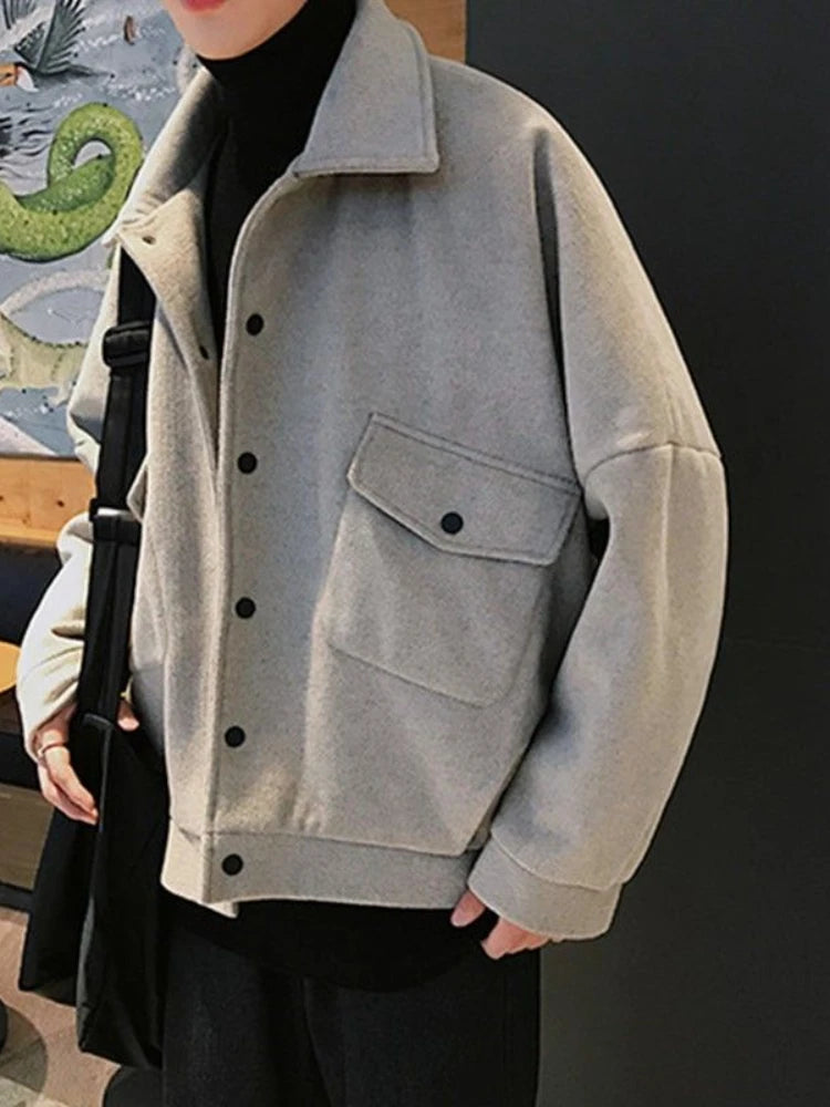 Fleece Sweatshirt Cardigan Boy Winter Button Up Woolen Coat Students Harajuku Style Lapel Woolen Short Thick Winter Top