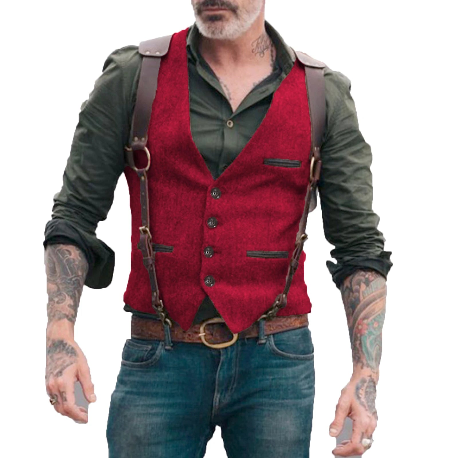 Men's Vests Men Brown Waistcoat Vest Man Steampunk Jacket Striped Tweed V-neck Slim Fit Gilet Wedding Clothing voguable