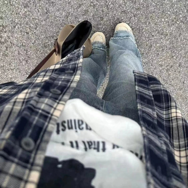 Vintage Plaid Shirt Women Loose Casual Medium Length Preppy Style Shirts Fashion Single Breasted Lapel Pocket Oversize Shirts voguable