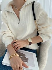 Women's Turtleneck Zippers Fashion Women Sweaters Solid Loose Pullover Long Sleeve Casual Knitted Sweater Woman Winter