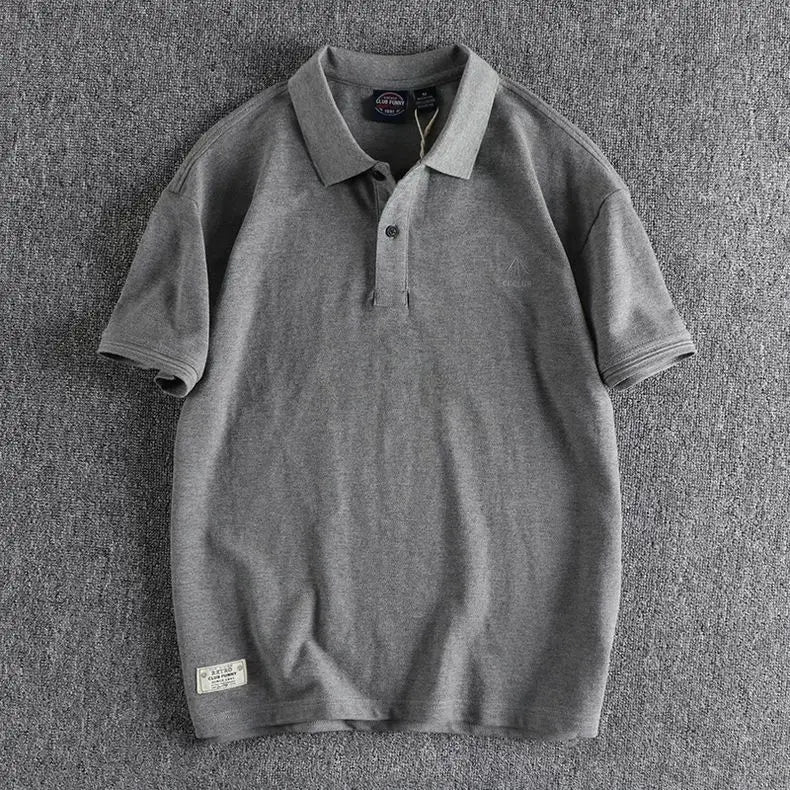 Voguable  American Retro Embroidered Solid Color Pearl Mesh Men's Polo Shirt Summer Large Size 300 Catties Versatile Lapel T-shirt Trendy voguable