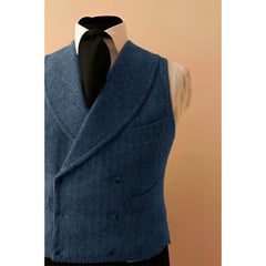 Shawl Lapel Men's Leather Vest Male Dress Casual Herringbone Tweed Double Breasted Sleeveless Jacket Vests for Men Dress Up voguable