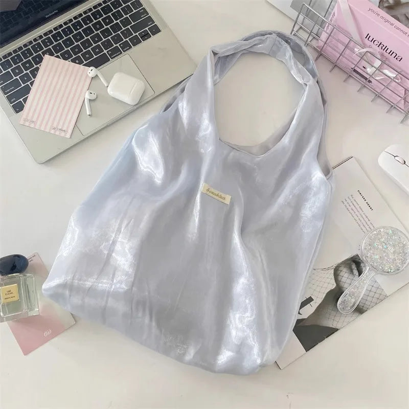Korean Elegant Y2k Aesthetic Chic Shoulder Handbags Glossy Tender Fairy Underarm Bag Trendy Fashion Casual Women Shopping Bags voguable